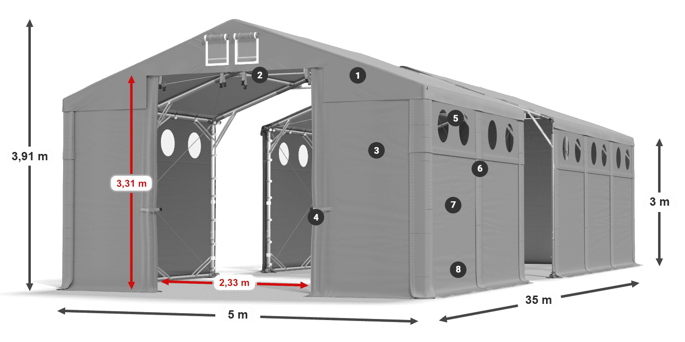 Tető: FR 620 PVC Falak: SD O 500 PVC 3 m jelmagyarázat