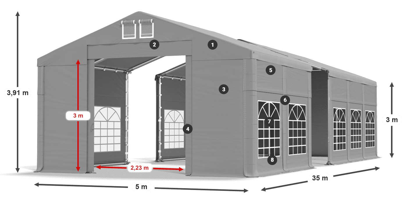 Tető: FR 620 PVC Falak: SD 500 PVC 3 m jelmagyarázat