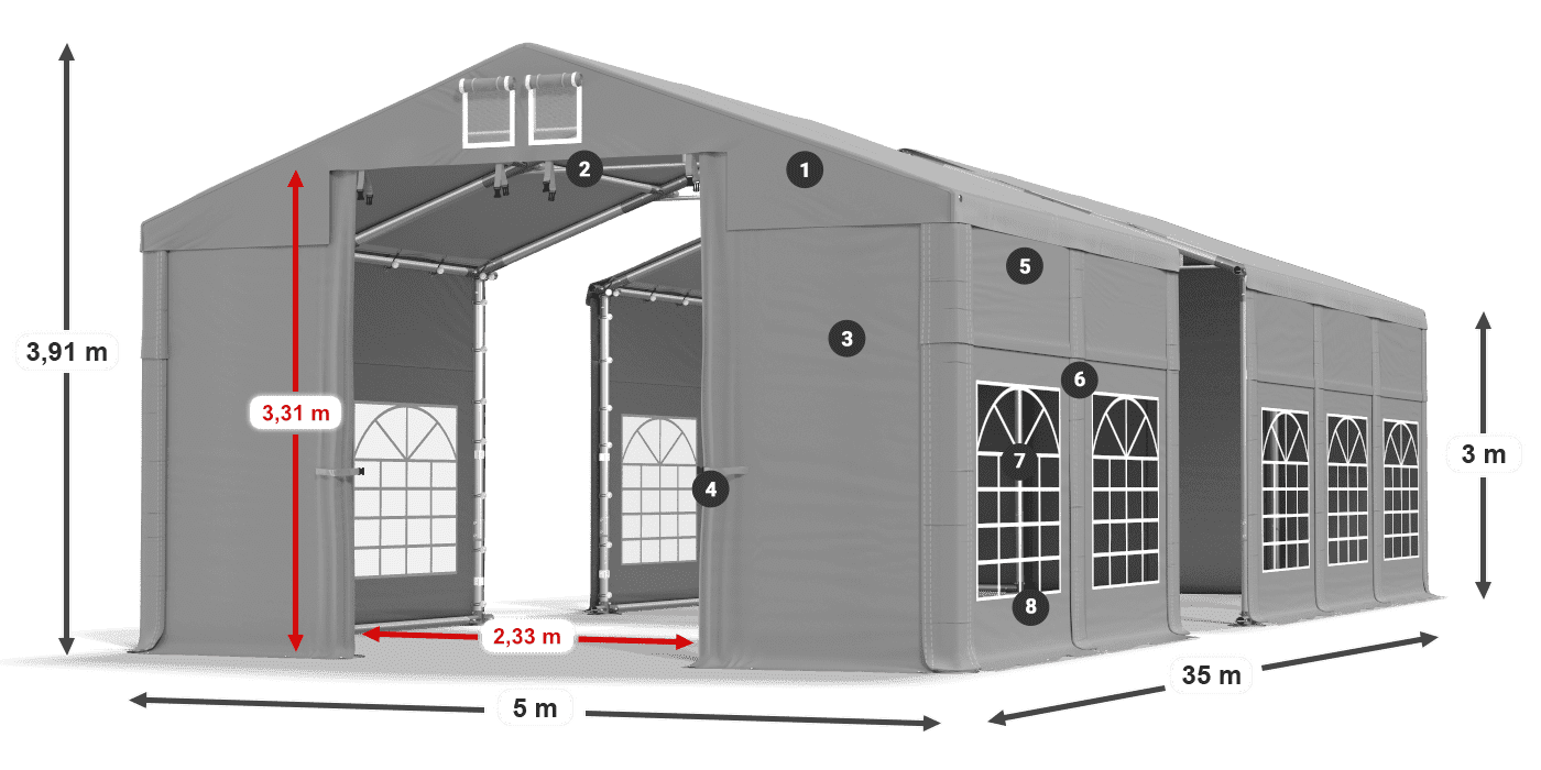 Tető: FR 620 PVC Falak: SD 500 PVC 3 m jelmagyarázat