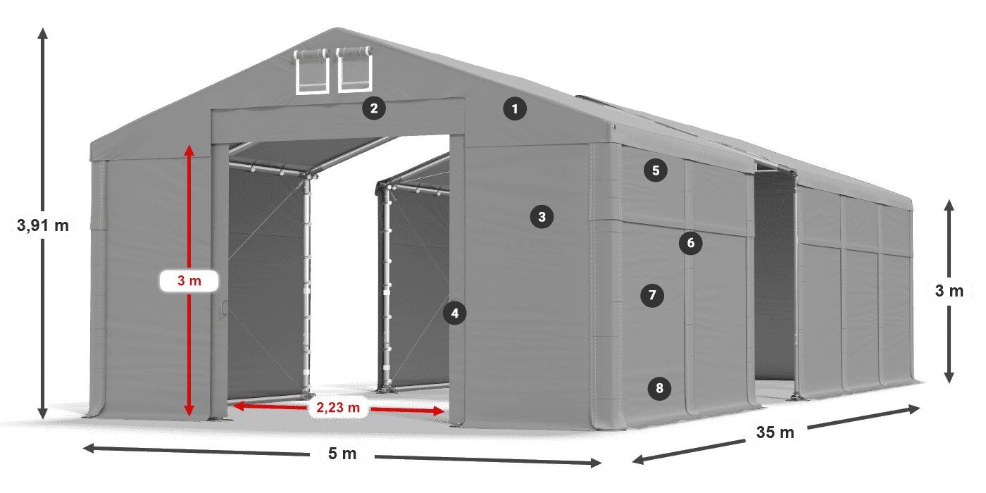 Tető: FR 620 PVC Falak: SD 500 PVC 3 m jelmagyarázat