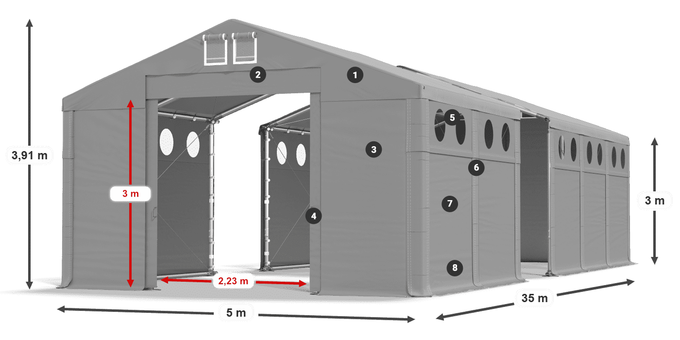 Tető: FR 620 PVC Falak: SD O 500 PVC 3 m jelmagyarázat