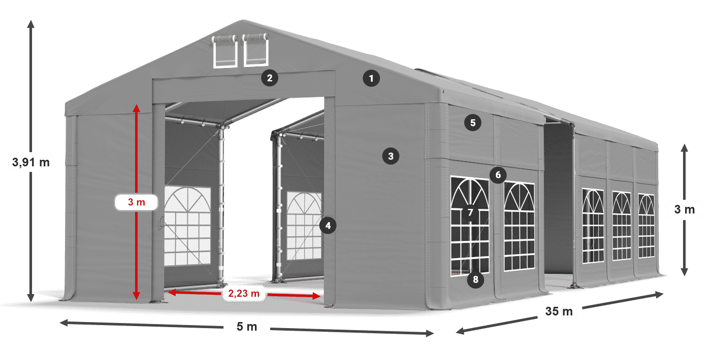 Tető: FR 620 PVC Falak: SD 500 PVC 3 m jelmagyarázat