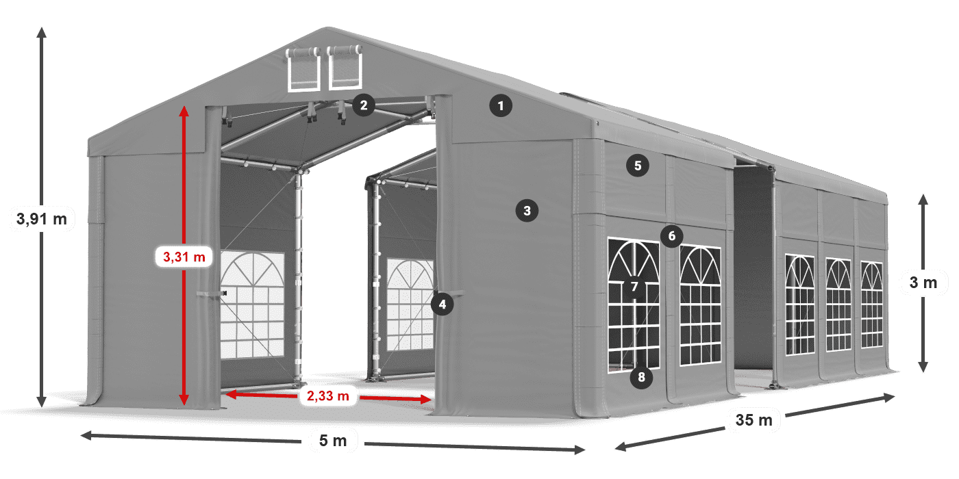 Tető: FR 620 PVC Falak: SD 500 PVC 3 m jelmagyarázat