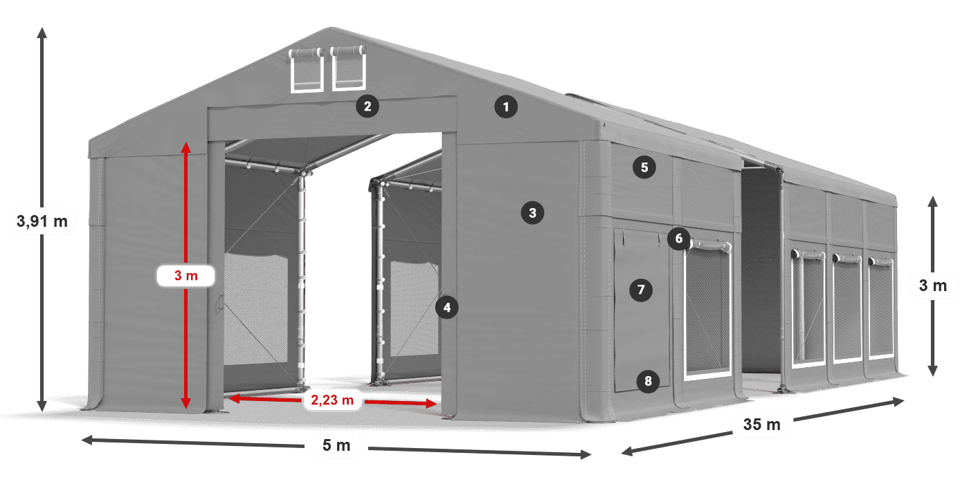Tető: FR 620 PVC Falak: SD 500 PVC 3 m jelmagyarázat