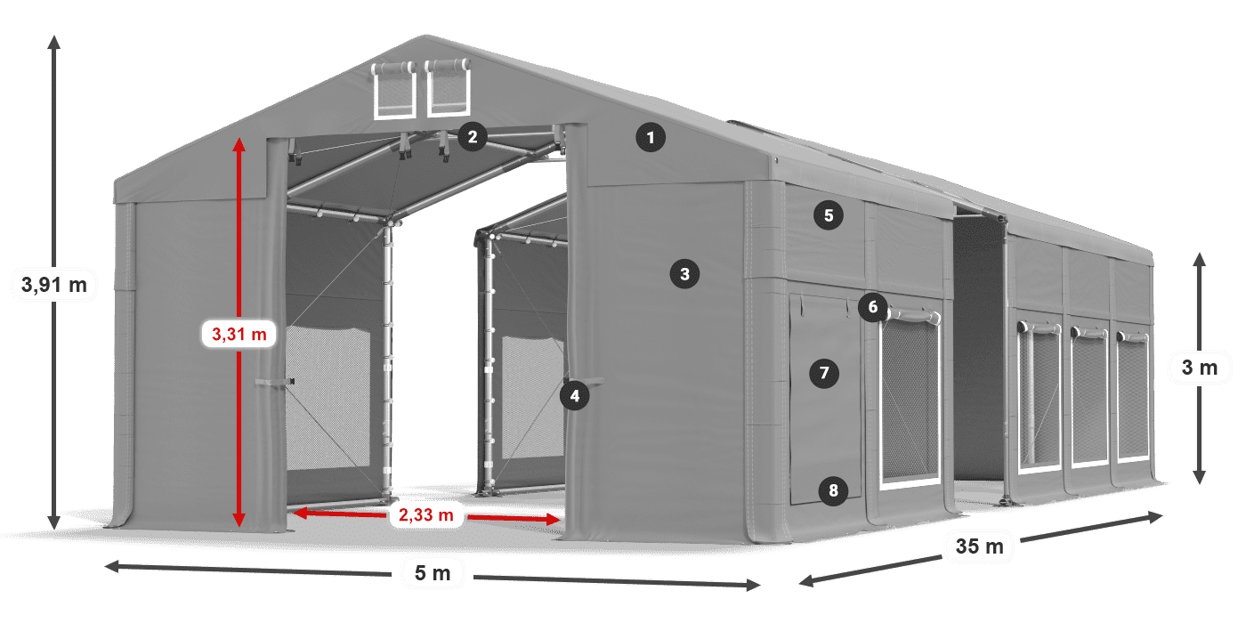 Tető: FR 620 PVC Falak: SD 500 PVC 3 m jelmagyarázat