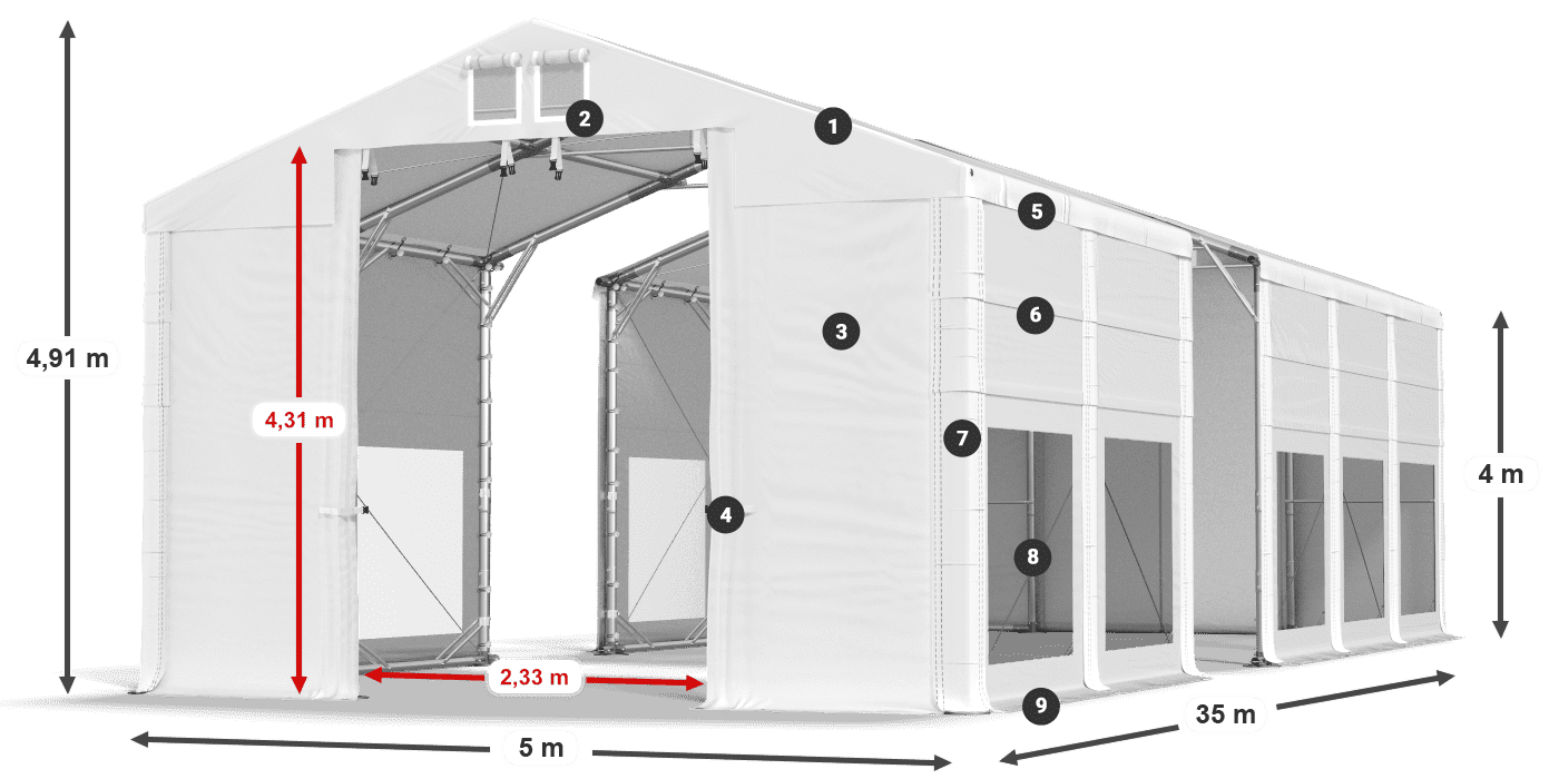Tető: MS 580 PVC Falak: MS 580 PVC 4 m jelmagyarázat