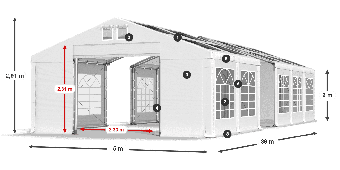 Tető: MS T 580 PVC Falak: FR 620 PVC 2 m jelmagyarázat
