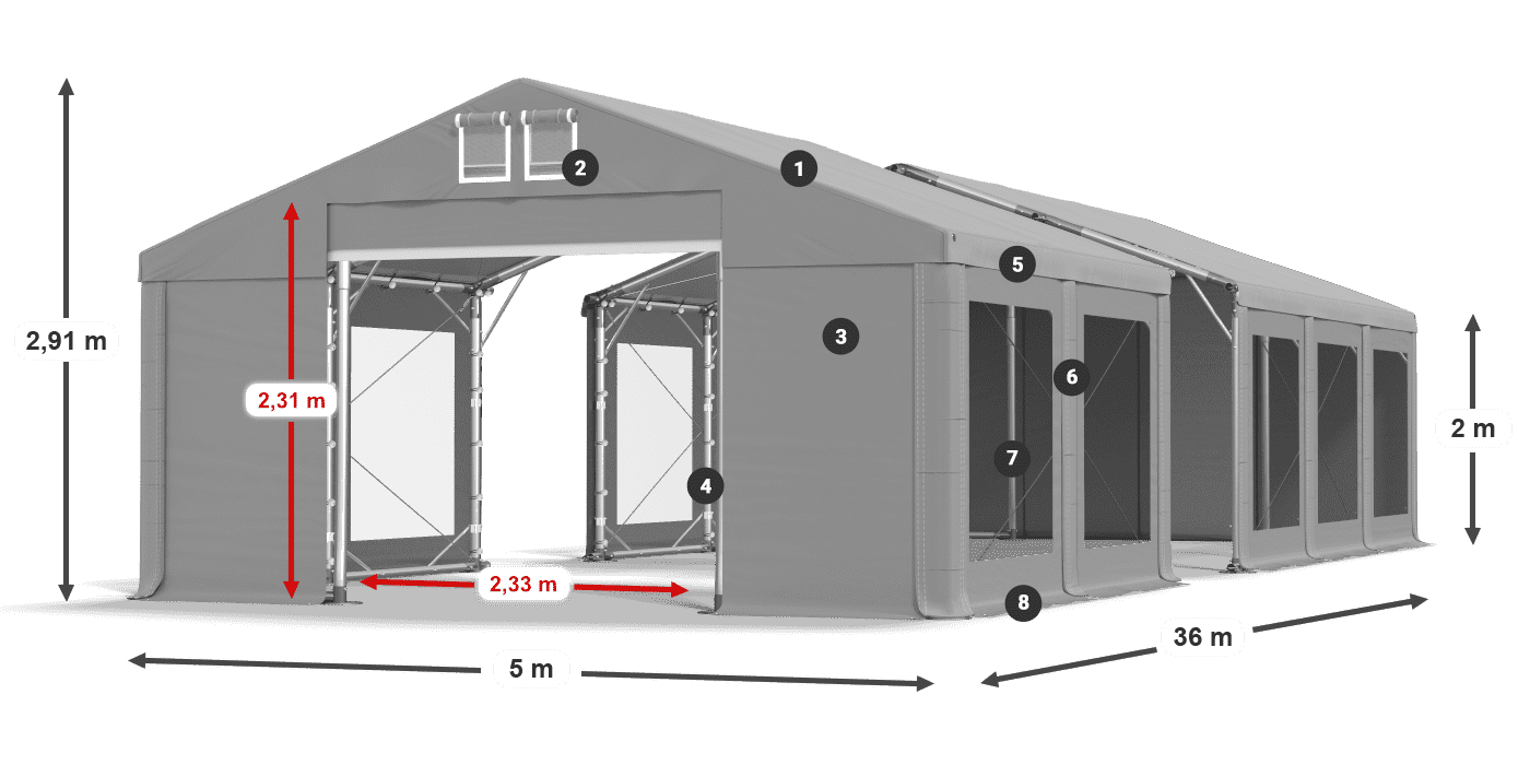 Tető: MS 580 PVC Falak: MS 580 PVC 2 m jelmagyarázat
