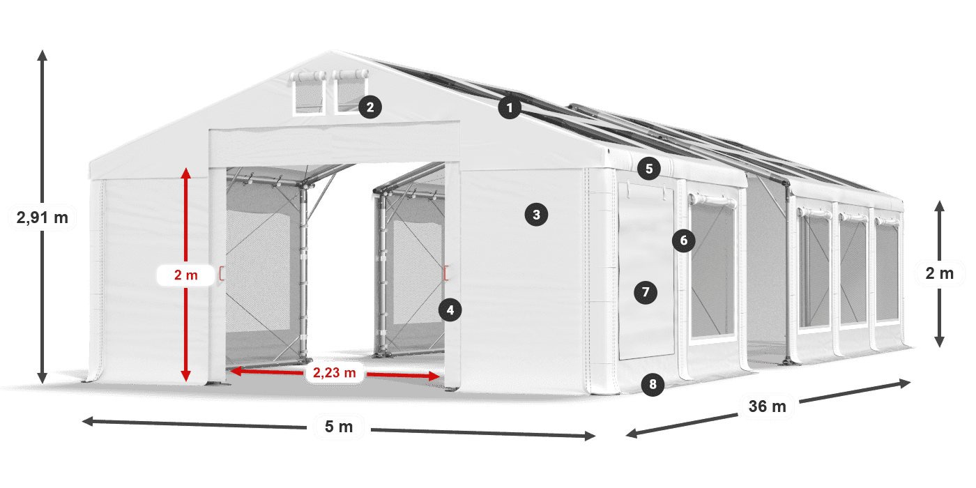 Tető: MS T 580 PVC Falak: SDM 500 PVC 2 m jelmagyarázat