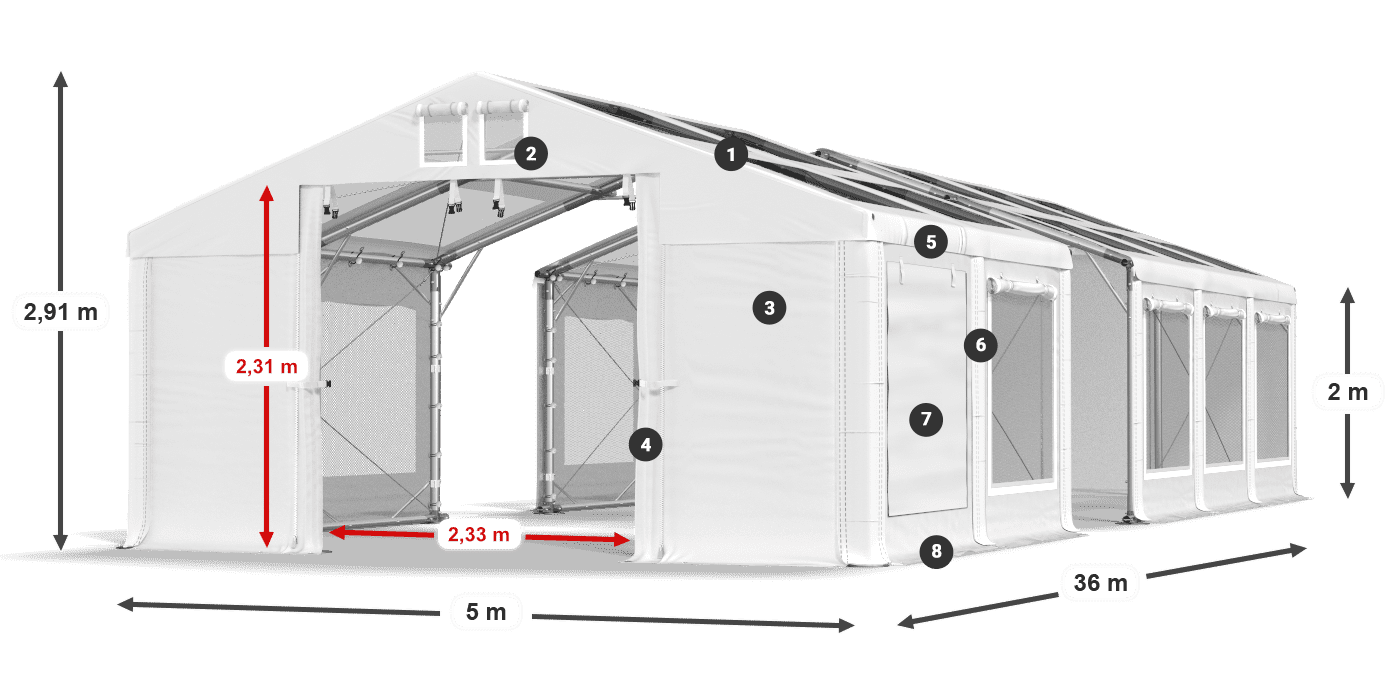 Tető: MS T 580 PVC Falak: SDM 500 PVC 2 m jelmagyarázat