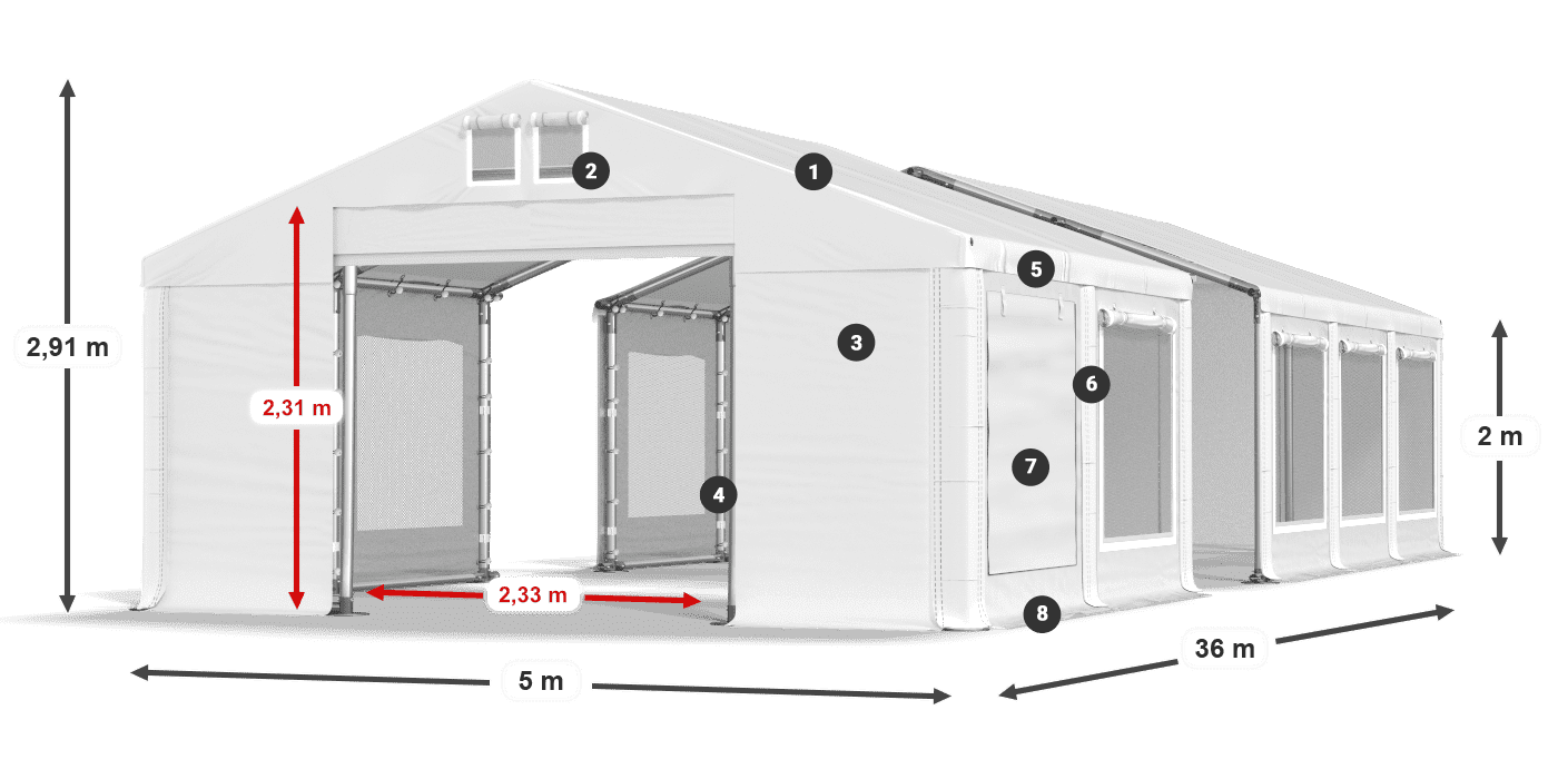 Tető: MS 580 PVC Falak: SD M 500 PVC 2 m jelmagyarázat