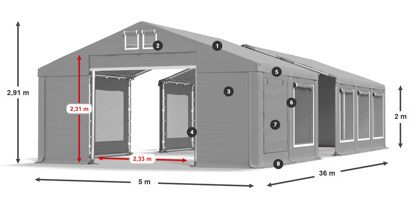 Tető: MS 580 PVC Falak: SD M 500 PVC 2 m jelmagyarázat