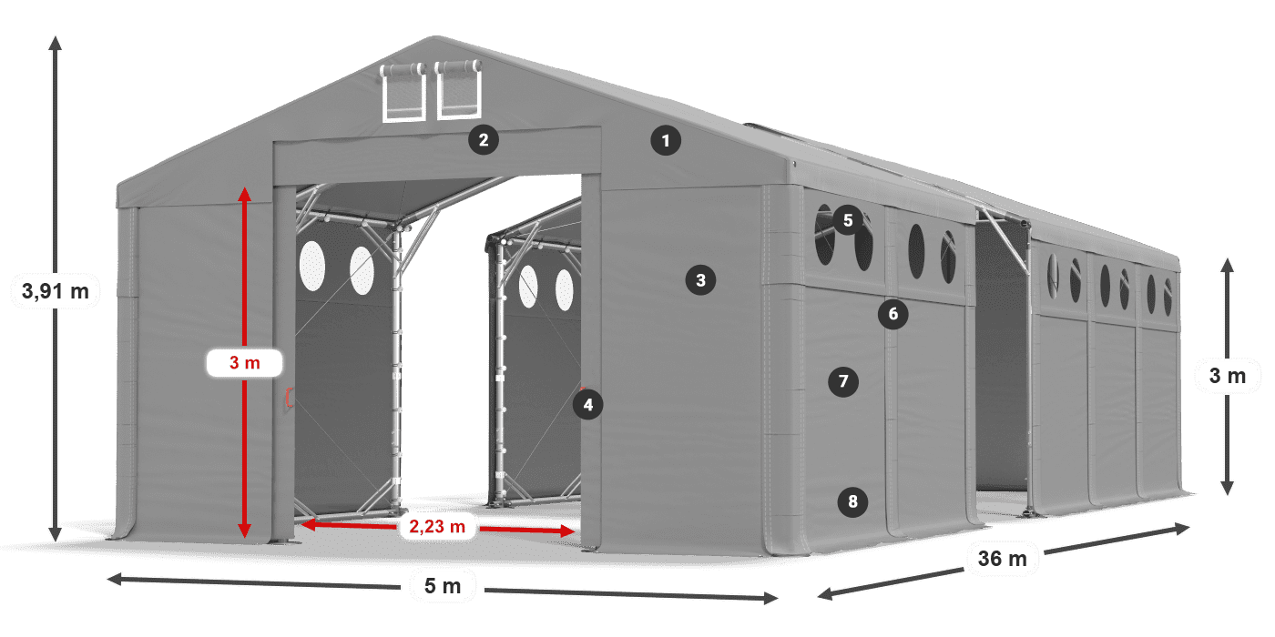 Tető: MS 580 PVC Falak: SD O 500 PVC 3 m jelmagyarázat