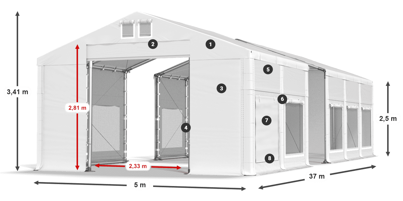 Tető: FR 620 PVC Falak: SD 500 PVC 2,5 m jelmagyarázat