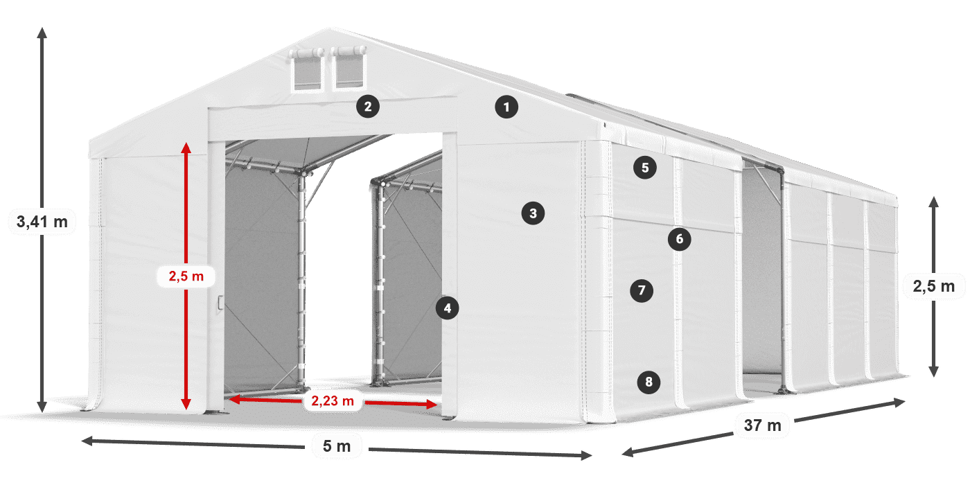 Tető: MS 580 PVC Falak: SD 500 PVC 2,5 m jelmagyarázat