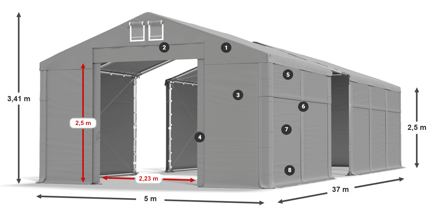Tető: MS 580 PVC Falak: SD 500 PVC 2,5 m jelmagyarázat