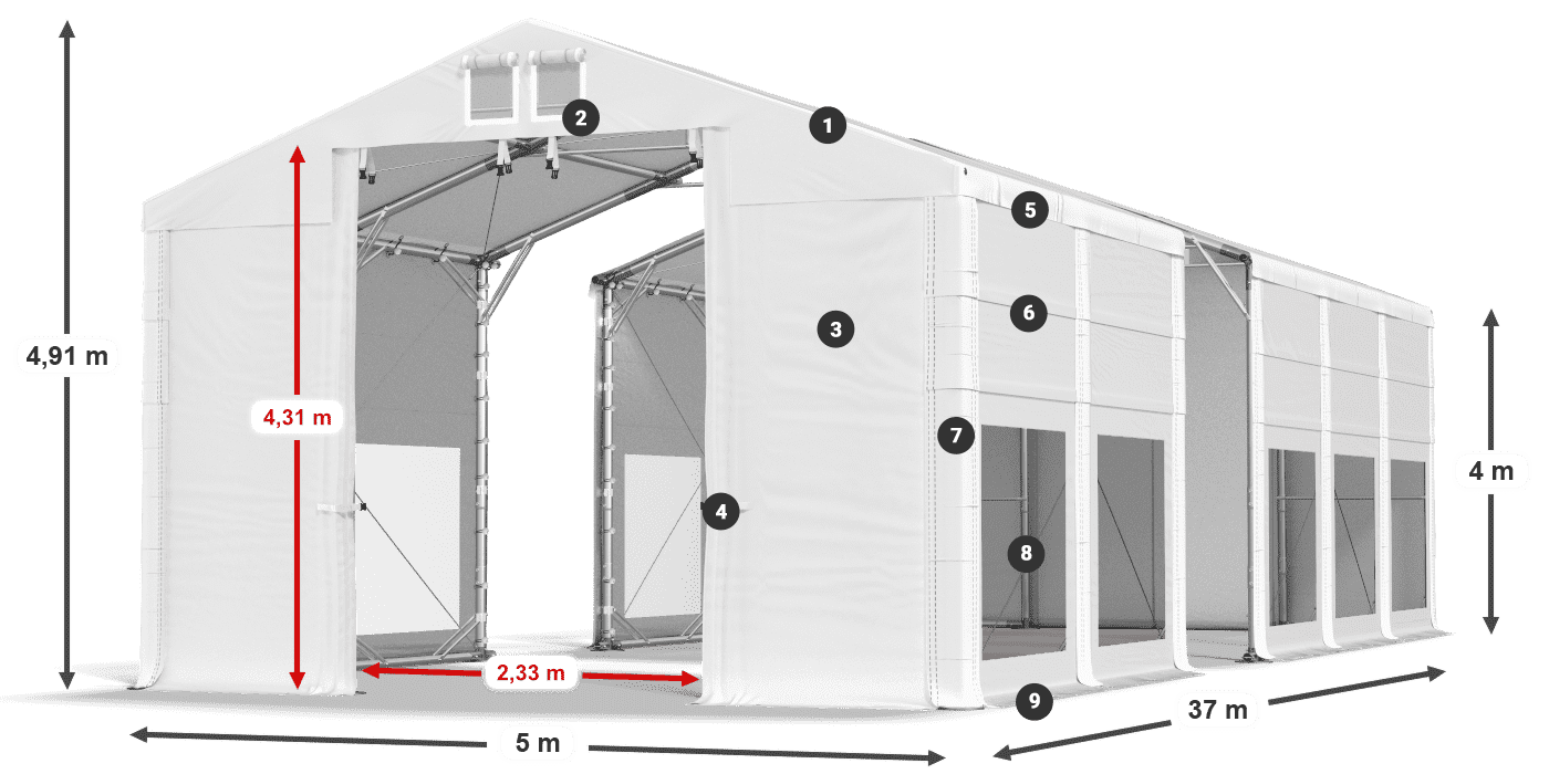 Tető: FR 620 PVC Falak: MS 580 PVC 4 m jelmagyarázat