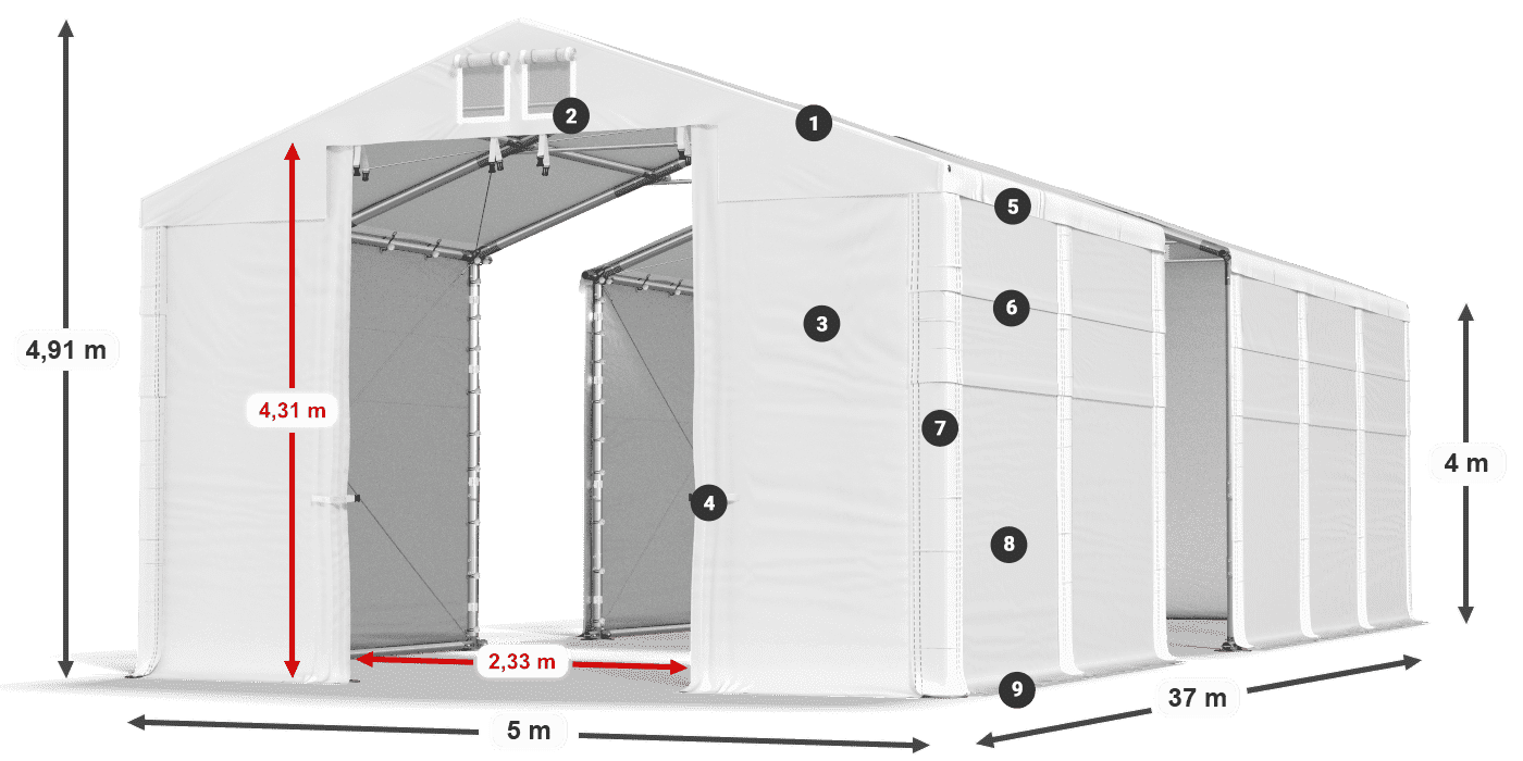 Tető: FR 620 PVC Falak: MS 580 PVC 4 m jelmagyarázat