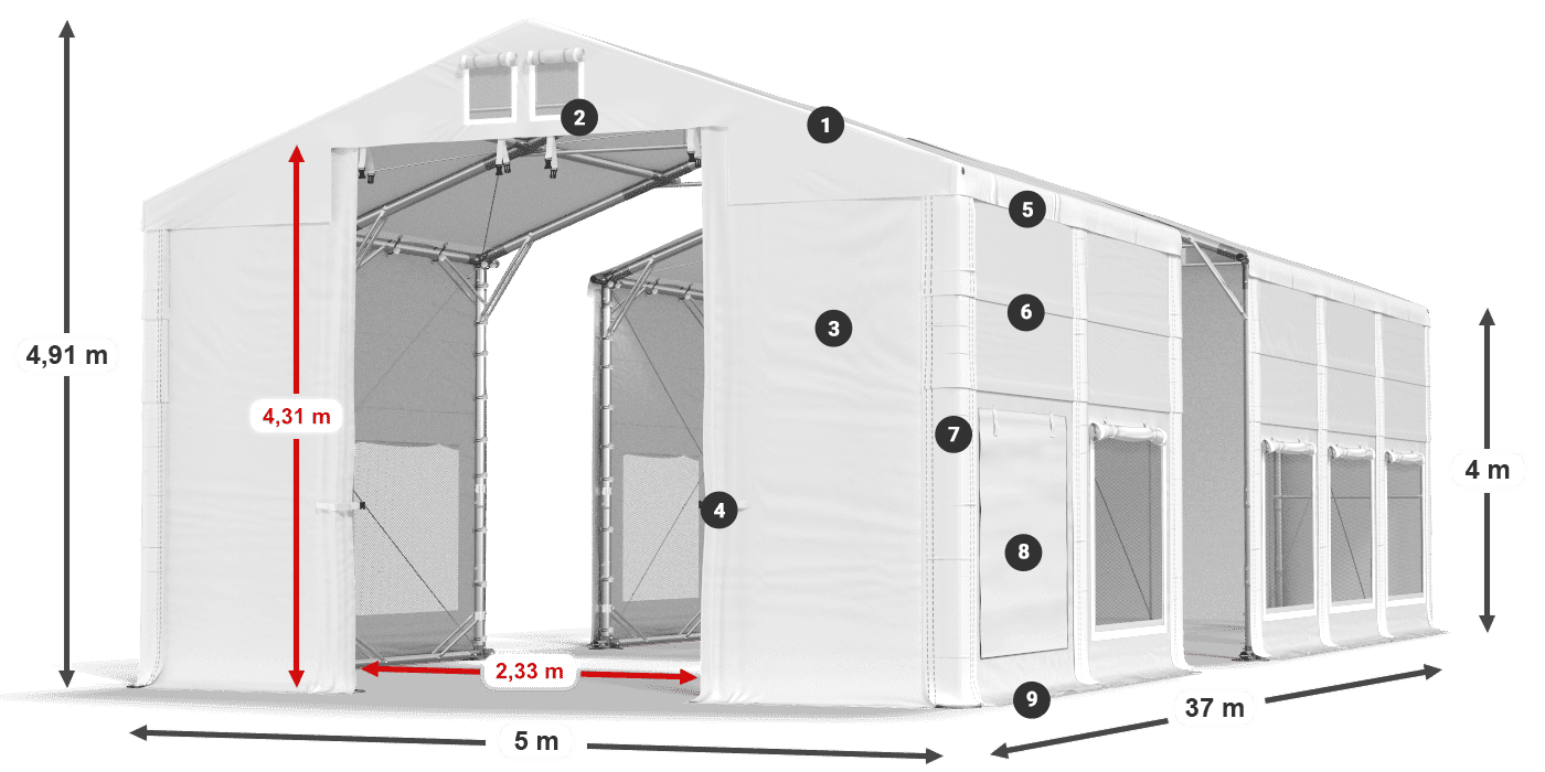 Tető: FR 620 PVC Falak: SD 500 PVC 4 m jelmagyarázat