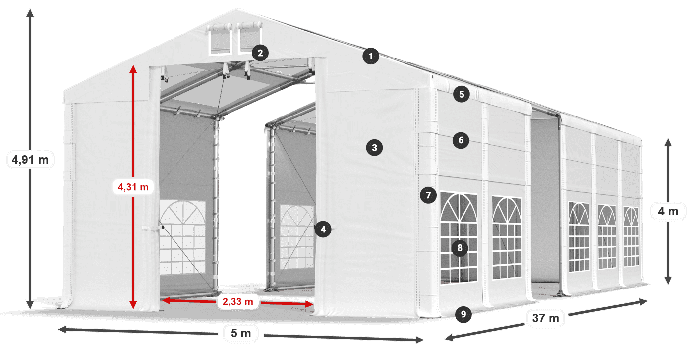 Tető: MS T 580 PVC Falak: SD 500 I PVC 4 m jelmagyarázat