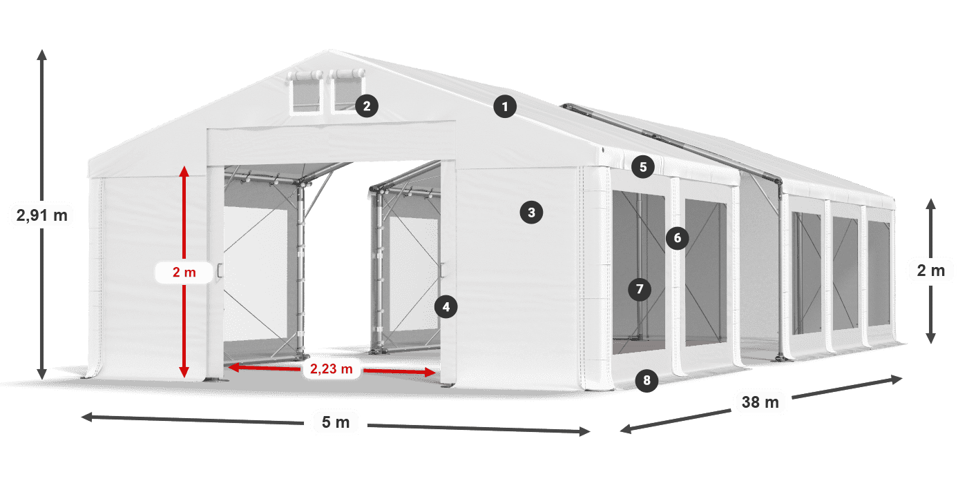 Tető: MS 580 PVC Falak: MS 580 PVC 2 m jelmagyarázat