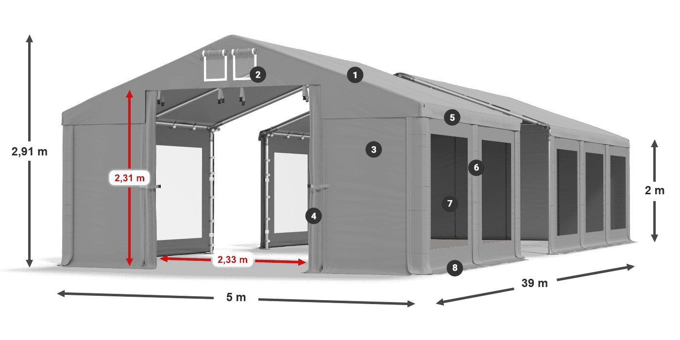 Tető: FR 620 PVC Falak: MS 580 PVC 2 m jelmagyarázat