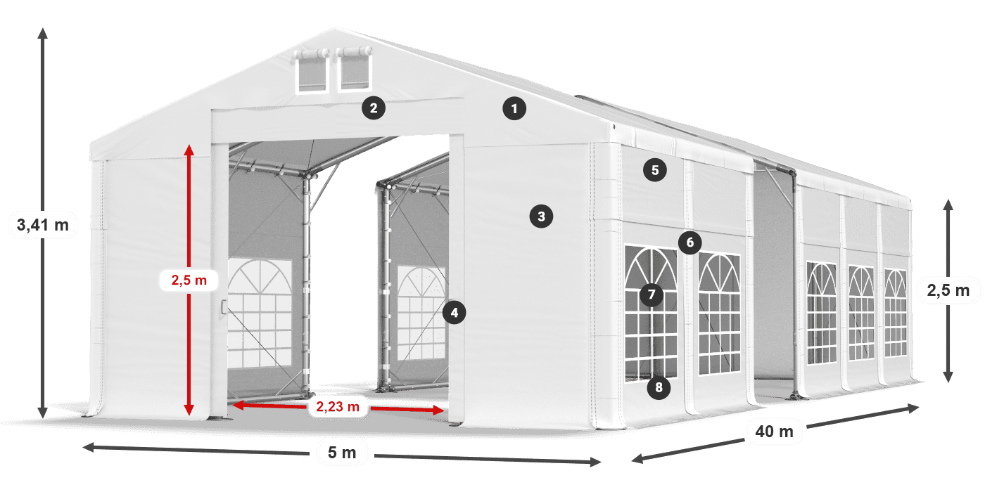 Tető: FR 620 PVC Falak: SD 500 PVC 2,5 m jelmagyarázat