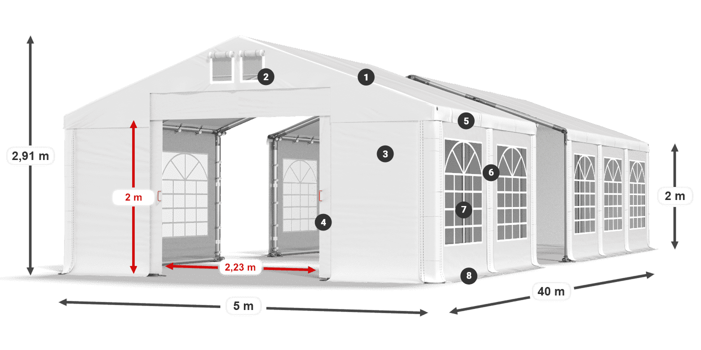 Tető: FR 620 PVC Falak: SD 500 PVC 2 m jelmagyarázat