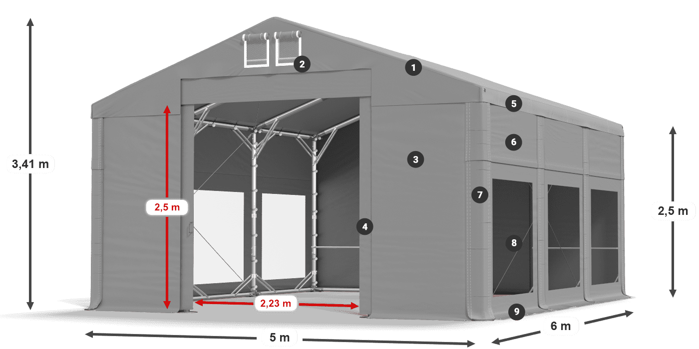 Tető: FR 620 PVC Falak: MS 580 PVC 2,5 m jelmagyarázat