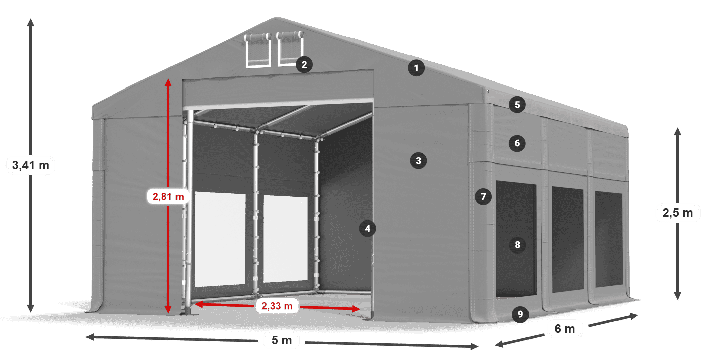 Tető: FR 620 PVC Falak: MS 580 PVC 2,5 m jelmagyarázat