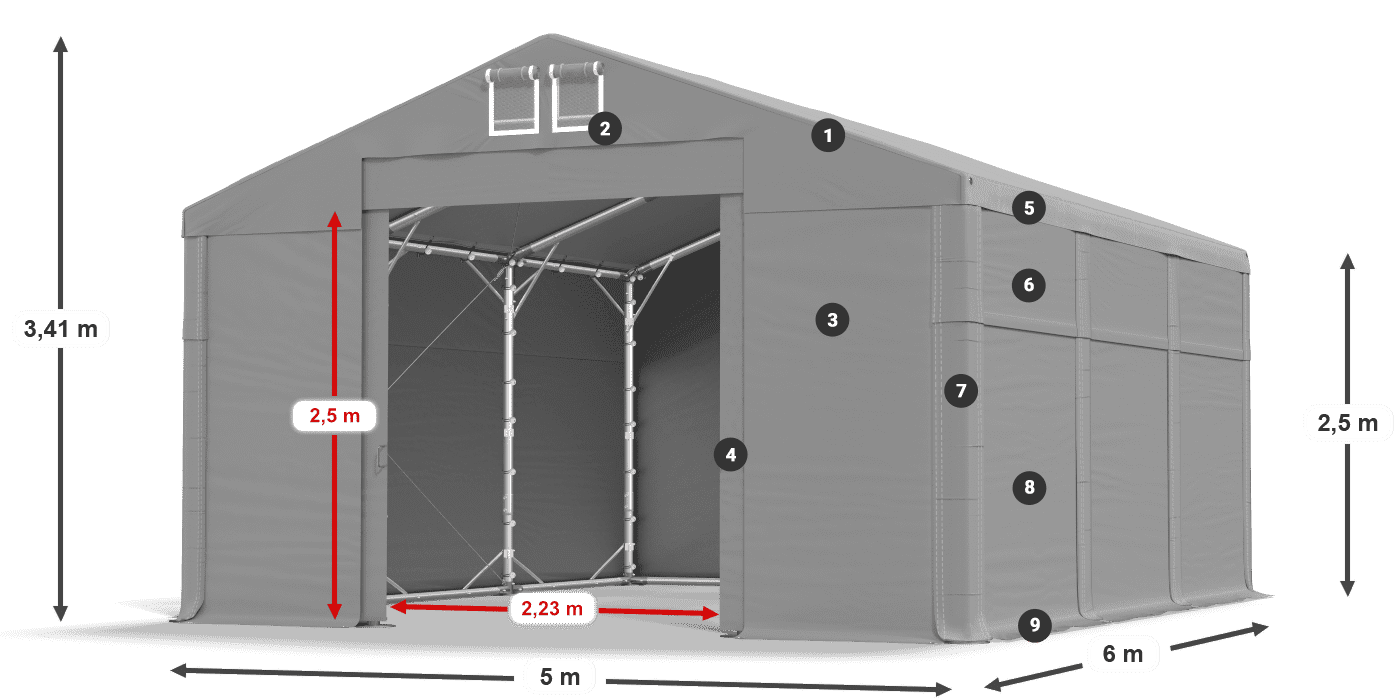 Tető: FR 620 PVC Falak: SD 500 PVC 2,5 m jelmagyarázat