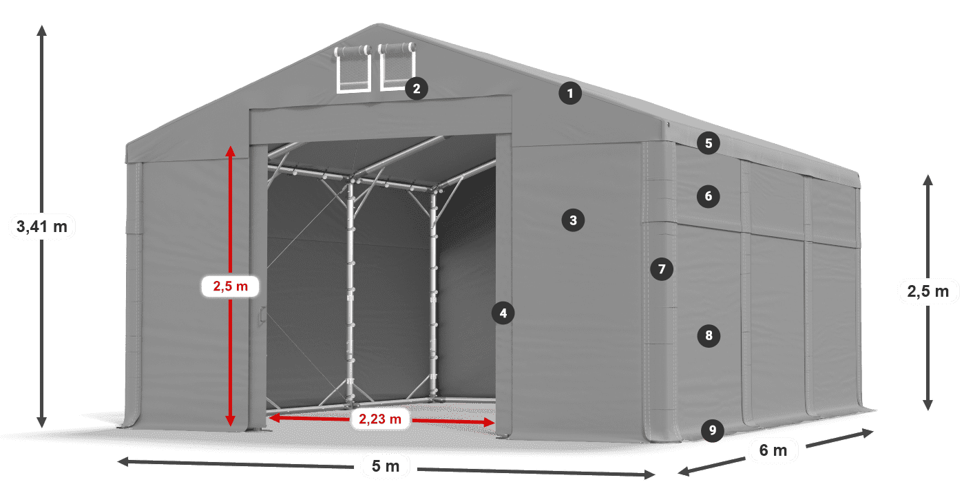 Tető: FR 620 PVC Falak: SD 500 PVC 2,5 m jelmagyarázat
