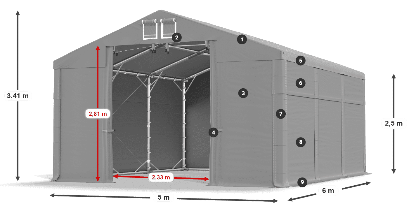 Tető: FR 620 PVC Falak: SD 500 PVC 2,5 m jelmagyarázat