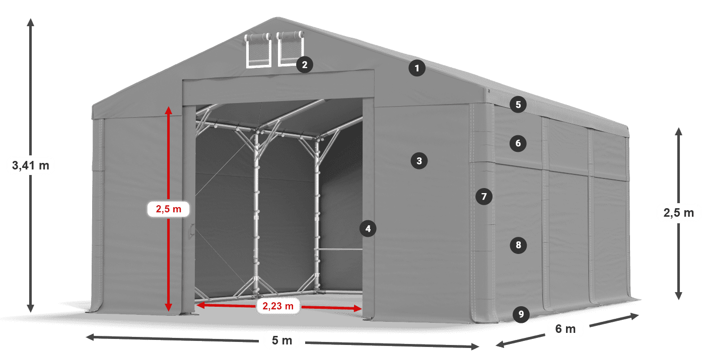 Tető: FR 620 PVC Falak: SD 500 PVC 2,5 m jelmagyarázat