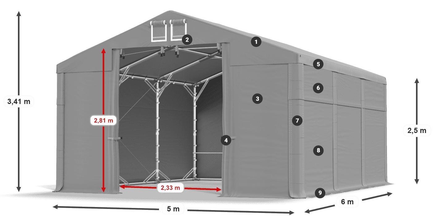 Tető: FR 620 PVC Falak: SD 500 PVC 2,5 m jelmagyarázat