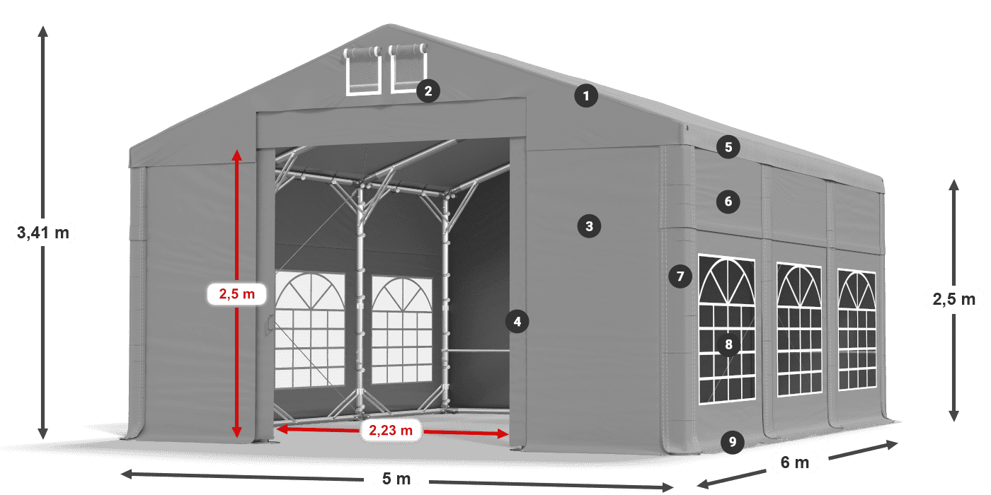 Tető: FR 620 PVC Falak: SD 500 PVC 2,5 m jelmagyarázat