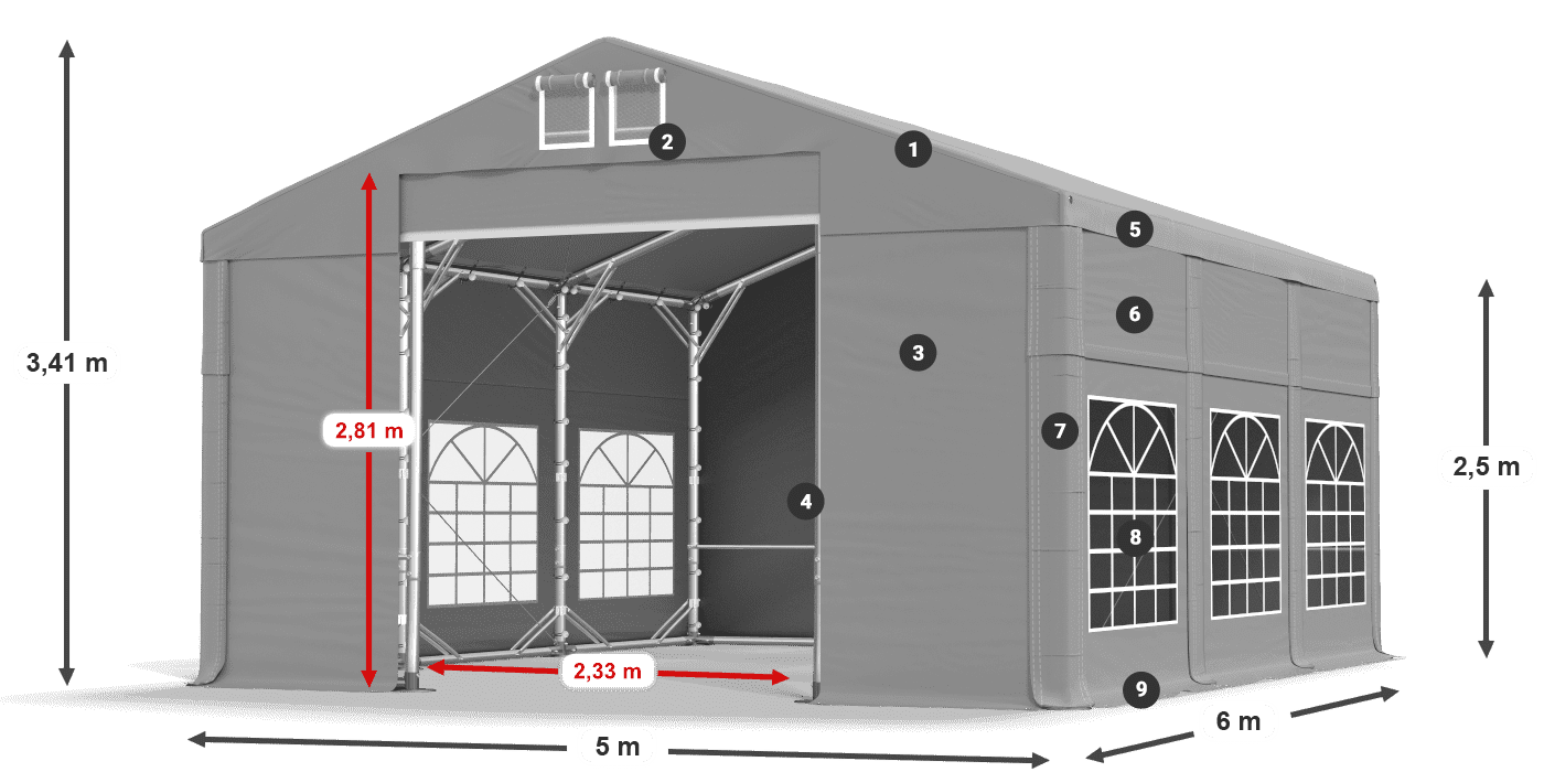 Tető: FR 620 PVC Falak: SD 500 PVC 2,5 m jelmagyarázat