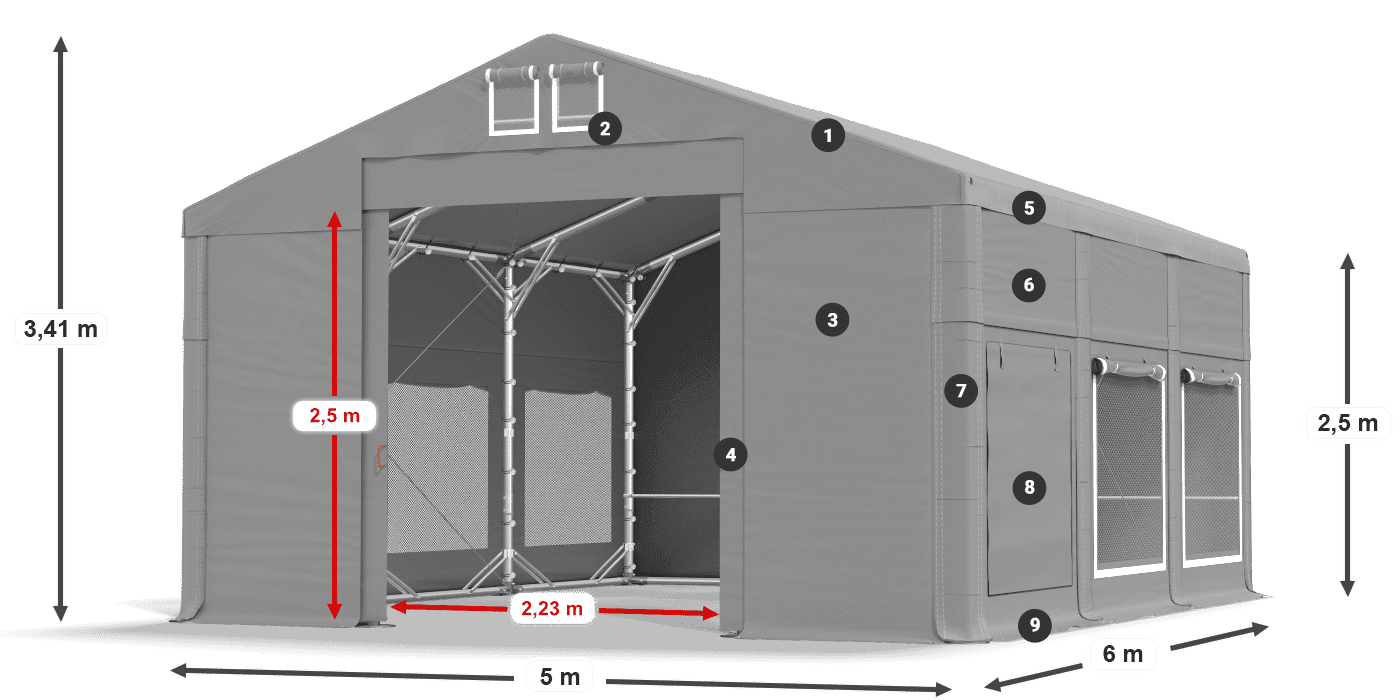 Tető: FR 620 PVC Falak: SD 500 PVC 2,5 m jelmagyarázat