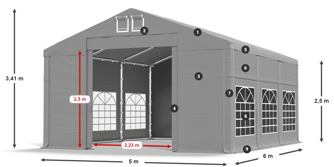 Tető: FR 620 PVC Falak: SD 500 PVC 2,5 m jelmagyarázat