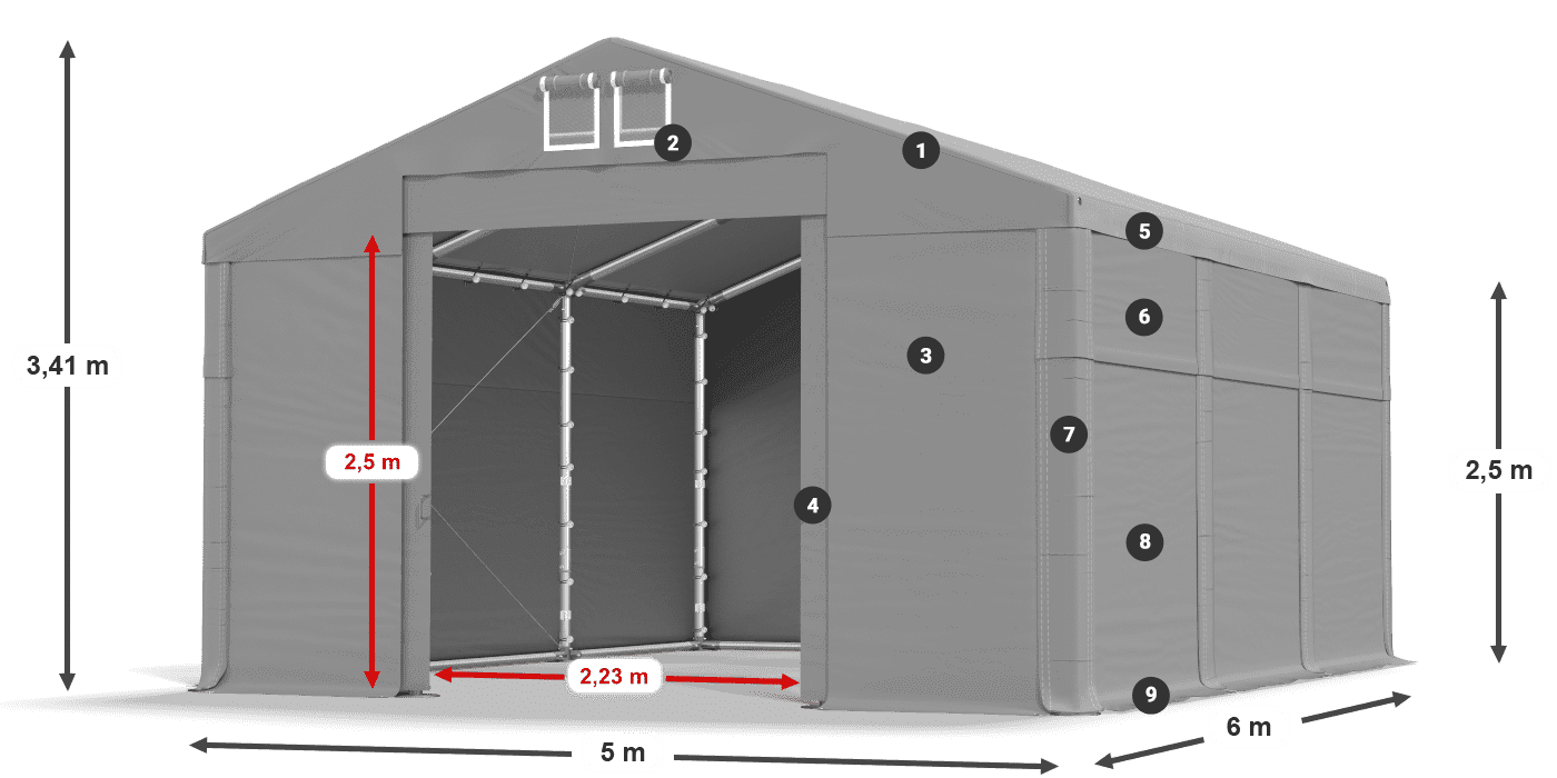 Tető: FR 620 PVC Falak: SD 500 PVC 2,5 m jelmagyarázat