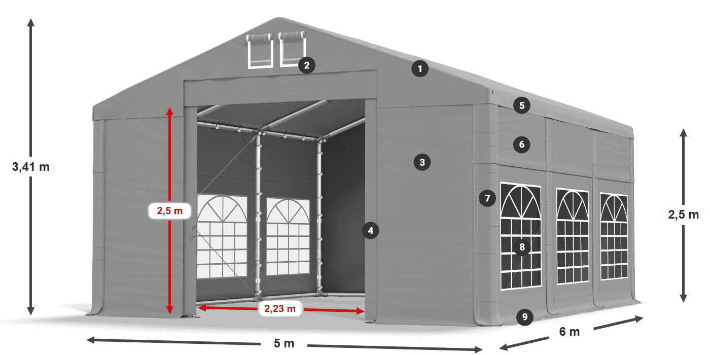 Tető: FR 620 PVC Falak: SD 500 PVC 2,5 m jelmagyarázat