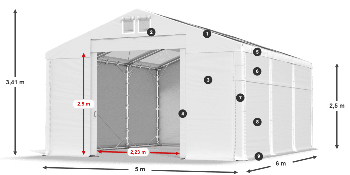 Tető: MS T 580 PVC Falak: SD 500 PVC 2,5 m jelmagyarázat