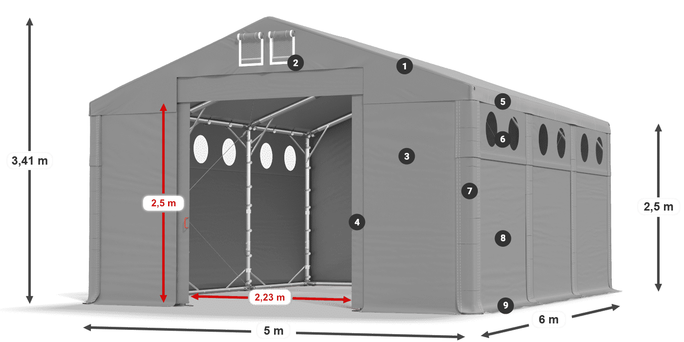 Tető: MS 580 PVC Falak: SD O 500 PVC 2,5 m jelmagyarázat