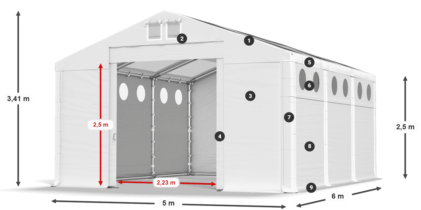 Tető: MS T 580 PVC Falak: SD O 500 PVC 2,5 m jelmagyarázat