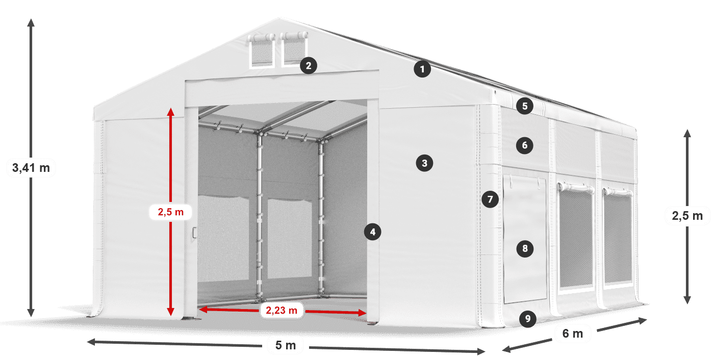 Tető: MS T 580 PVC Falak: SD M 500 PVC 2,5 m jelmagyarázat