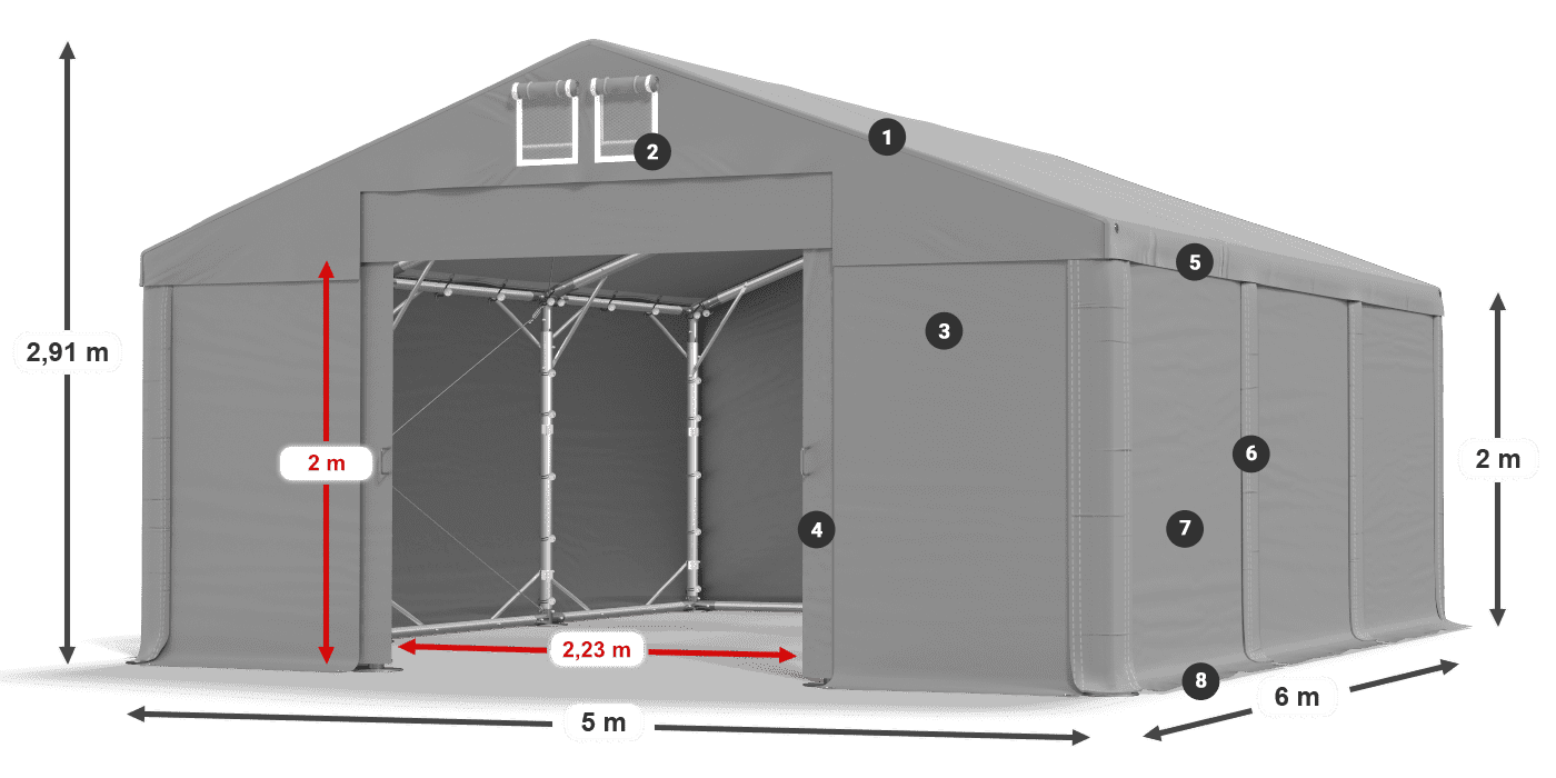 Tető: FR 620 PVC Falak: SD 580 PVC 2 m jelmagyarázat