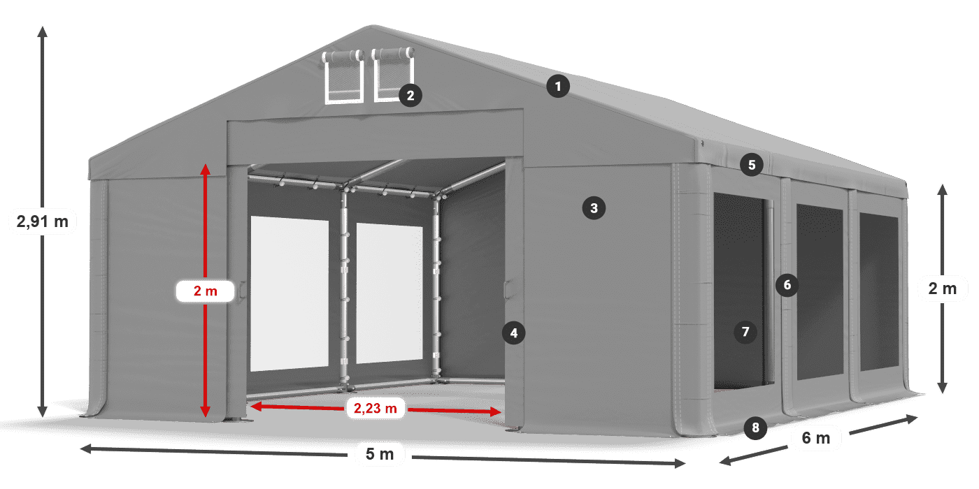 Tető: FR 620 PVC Falak: MS 580 PVC 2 m jelmagyarázat