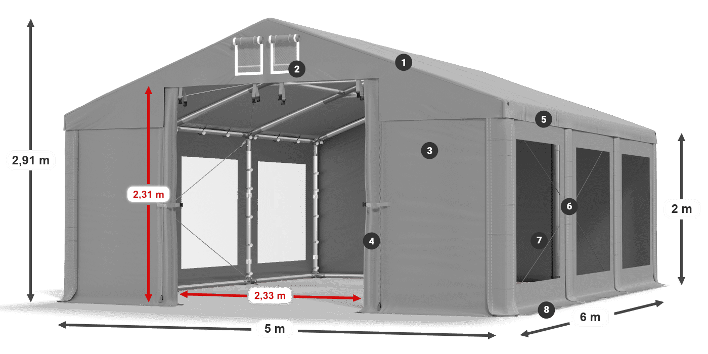 Tető: FR 620 PVC Falak: MS 580 PVC 2 m jelmagyarázat