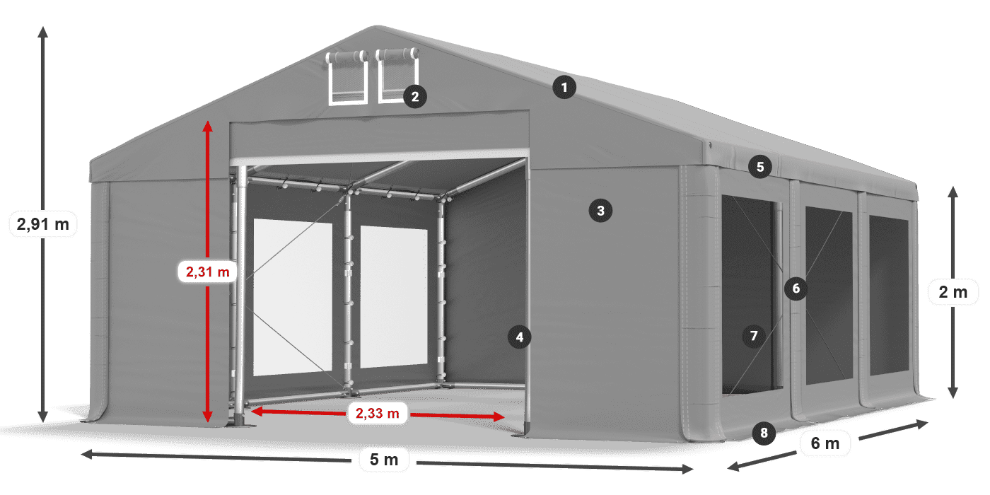 Tető: FR 620 PVC Falak: MS 580 PVC 2 m jelmagyarázat