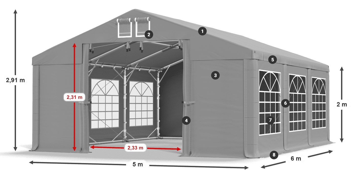 Tető: FR 620 PVC Falak: SD 500 PVC 2 m jelmagyarázat